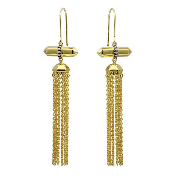 Silver 925 Gold Plated Tassel Earrings with CZ